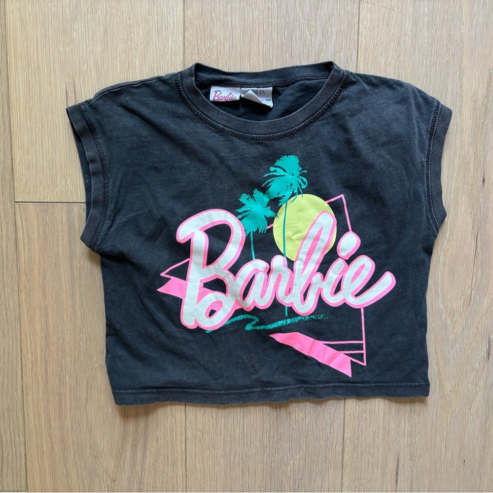 Zara girl x Barbie Black and Pink Short Sleeve Tee Barbie Design